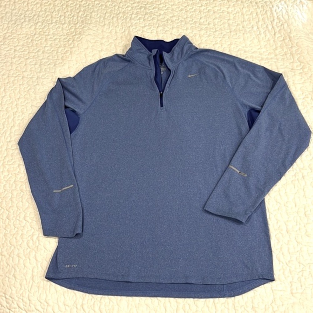 Nike 1/4 zip long sleeve dri fit running shirt heather blue w/curved hem XL